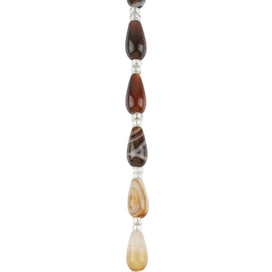 Brown Striped Dyed Agate Teardrop Beads, 8mm by Bead Landing&#x2122;